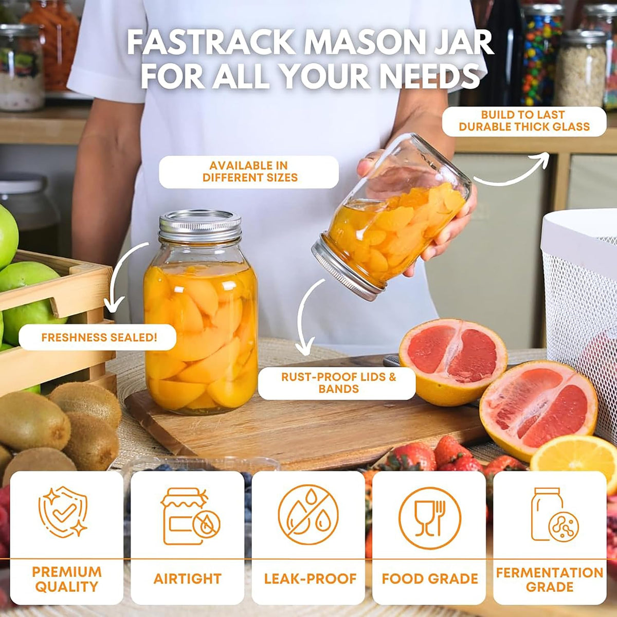 32 Oz Regular Mouth Mason Jars with Lids – Pack of 12 Quart Canning Jars for Food Storage, Pickling, Fermentation, Crafts – Reusable Airtight Large Glass Mason Jar with 1 Black Cap Gripper