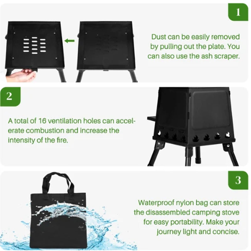 Wrought Iron Panel 27X27X34Cm Black Detachable Piece Portable Camping Stove