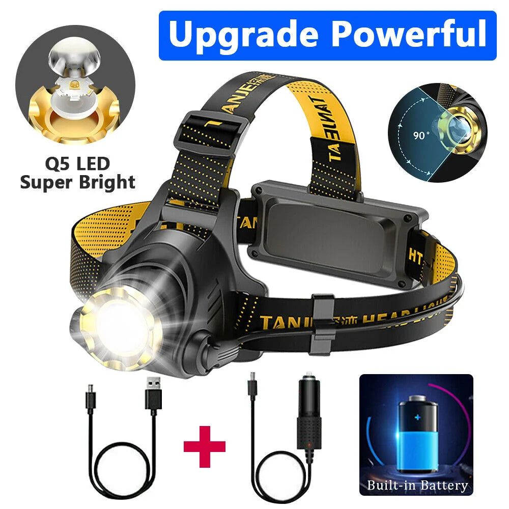 LED Headlamp Rechargeable Head Torch Zoom Headlight Lamp Flashlight Fishling Camping Light with 3 Modes Work Light