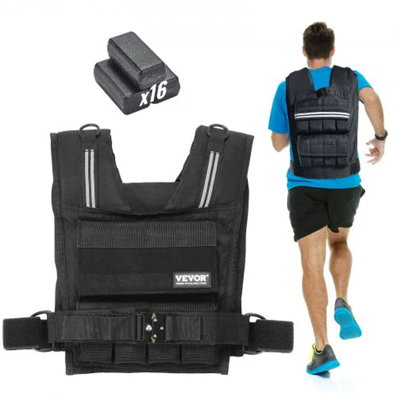 Adjustable Weighted Vest, 35Lb Weight Vest with Iron Weights, Shoulder Pad, and Reflective Stripe, Body Weight Vest Exercise Set for Men Women, Workout Equipment for Strength Training Running