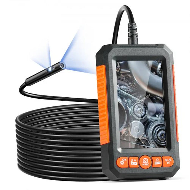 Endoscope Camera with Light, Dual Lens Industrial Borescope, 4.3 Screen 1080P Inspection Camera, 8 + 1 Lights, 4X Zoom, IP67 Waterproof Snake Camera for Auto, Plumbing (16.4FT Cable, 32GB Card)