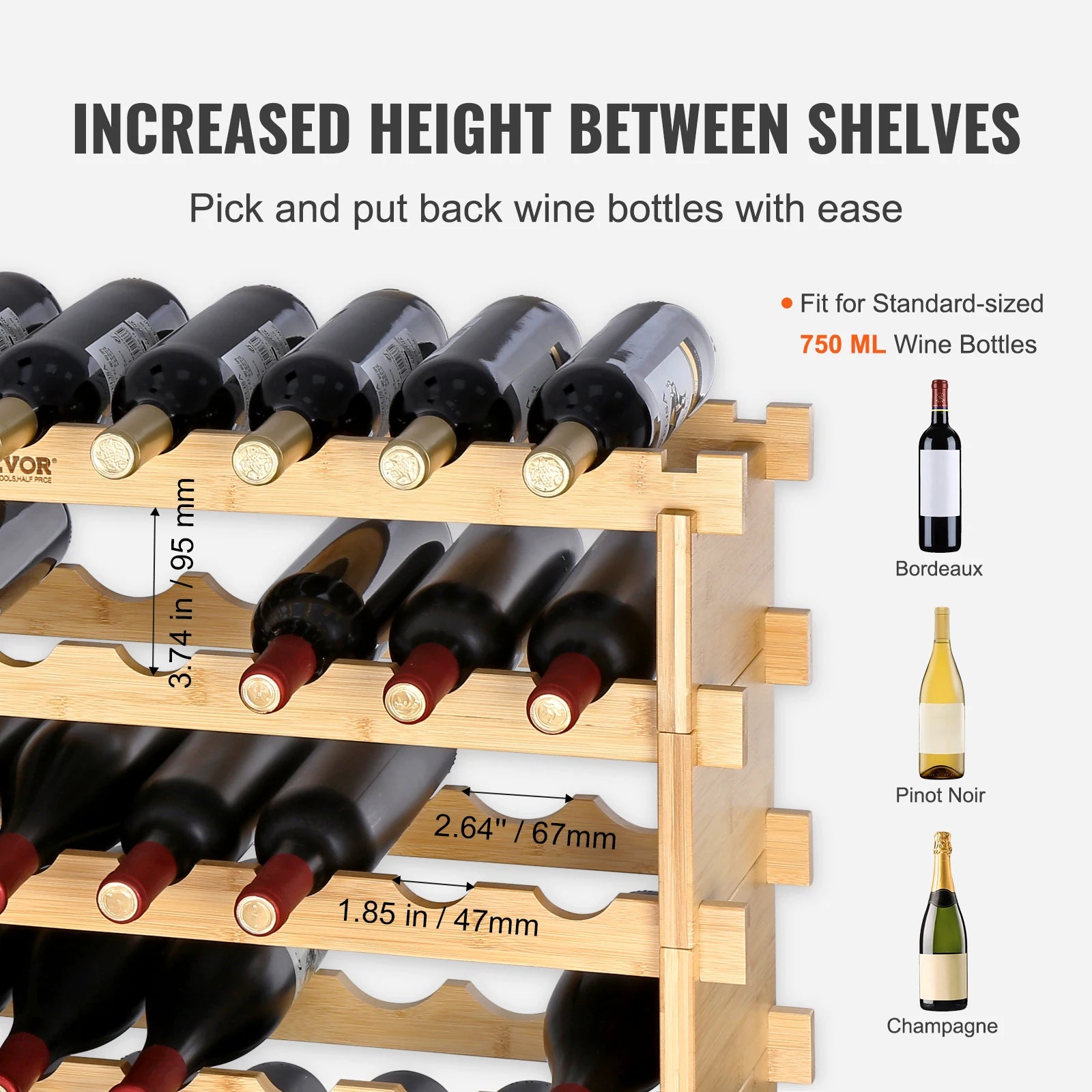 48/72 Bottle Stackable Modular Wine Rack Free Standing Wine Storage Rack Bamboo Wine Holder Display Shelves for Cellar