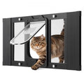 Cat Door for Window, Adjustable to Fit Window Width 27-32, 4 Secure Lock Modes, Aluminum Frame and High-Transparency Glass, Magnetic Closure, Weatherproof Quick-Fit Pet Door for Cats, Black