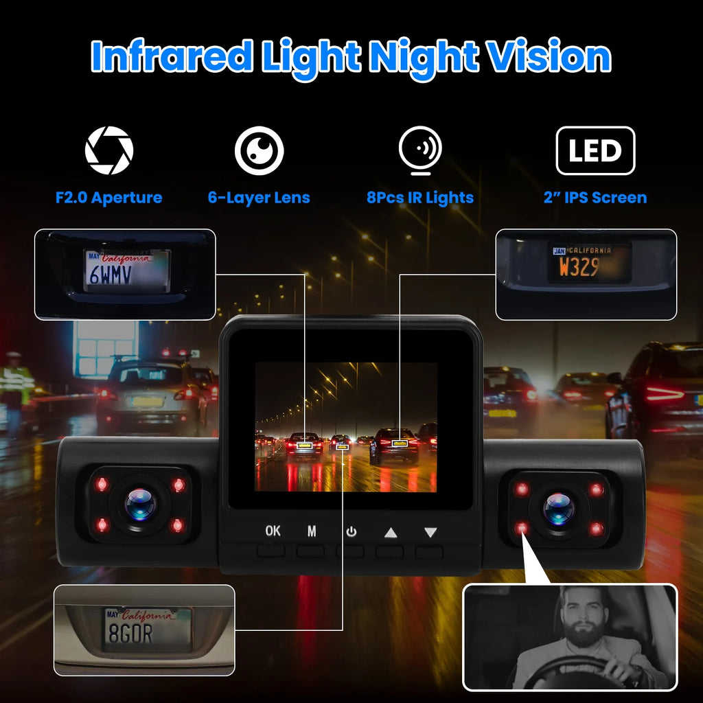 1Pc 360 Degree View FHD 4 Channel Dash Cam 1080P Front 480P Rear Left Right inside Dash Camera with IR Night Vision Loop Recording Motion Detection Free 32GB MMC Card