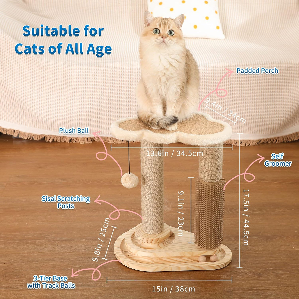 Made4Pets Cat Scratching Post, Self-Groomer with Trackball & Hair Brush