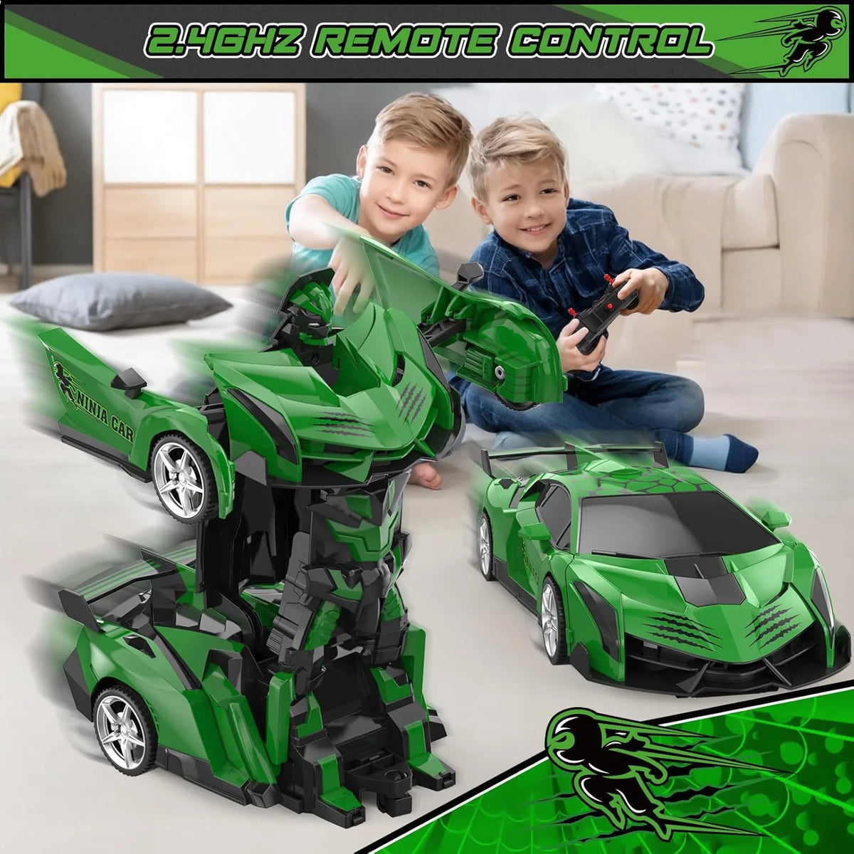 Rc Cars for Boys 4-7 8-12, 2.4Ghz Remote Control Car 1:18 Scale Transforming Robot, One-Button Deformation 360° Rotation Car Toy Gifts for Boys 3-5