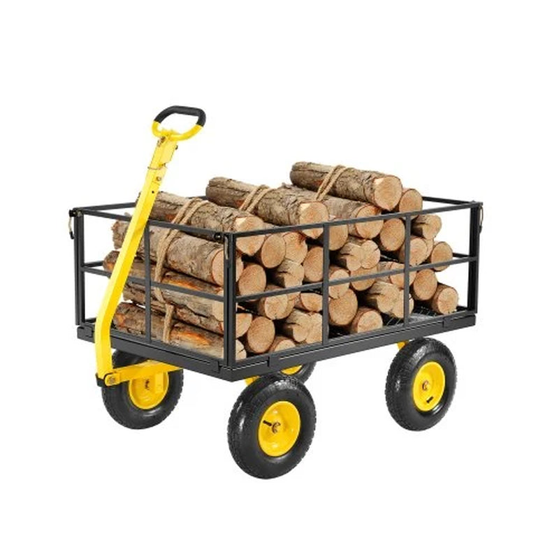 1400 Lbs Steel Garden Cart, Heavy Duty Pullable Garden Wagon Yard Cart, 2 in 1 Outdoor Metal Utility Wagon Yard Trailer with 13 All Terrain Tires, Mesh Removable Sides and 180¡Ãrotating Handle