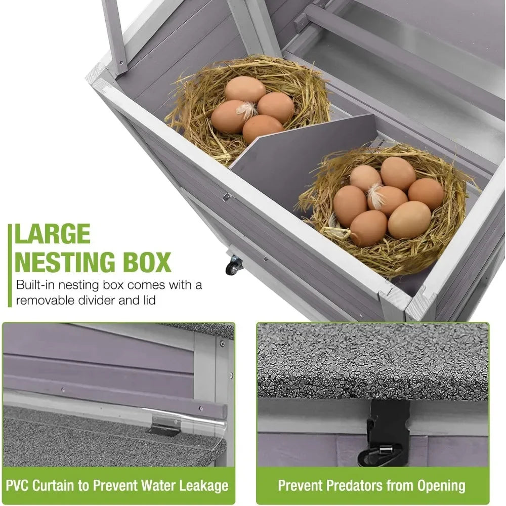 Chicken Coop Large Chicken House with Run Wooden Poultry Cage with Nesting Box, Large Opening Roof
