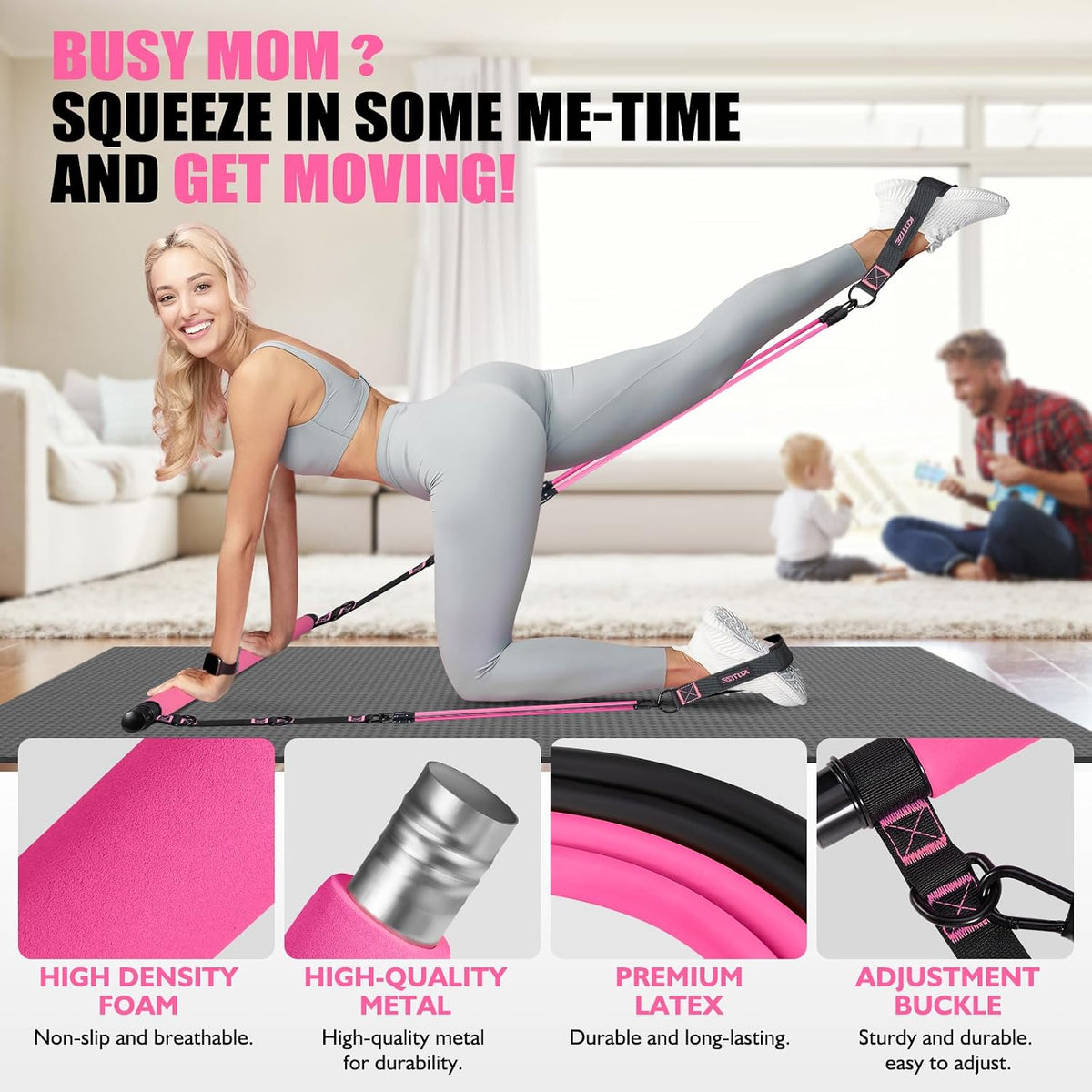 Pilates Bar Kit with Resistance Bands, Pilates Equipment, Multifunctional Pilates Bar for Women & Men, Pilates Kit for Hip, Back, Arm, Full-Body Workouts, Home Gym Strength Training Equipment