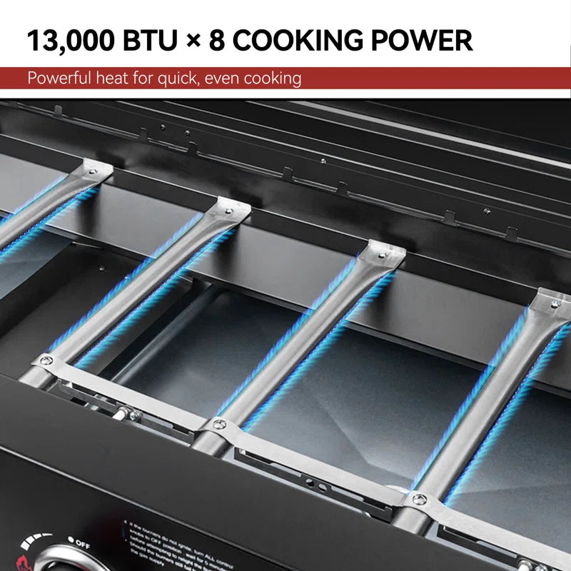 8 - Burner Liquid Propane Gas Grill and Side Tables