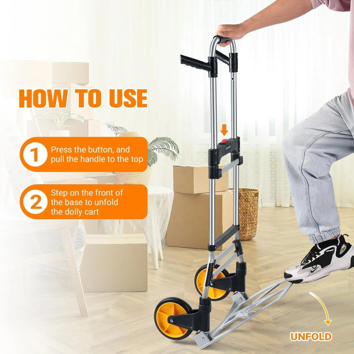 Folding Hand Truck 380 Lbs Heavy Duty Aluminum Dolly Cart Collapsible Luggage Cart Portable Sack Truck