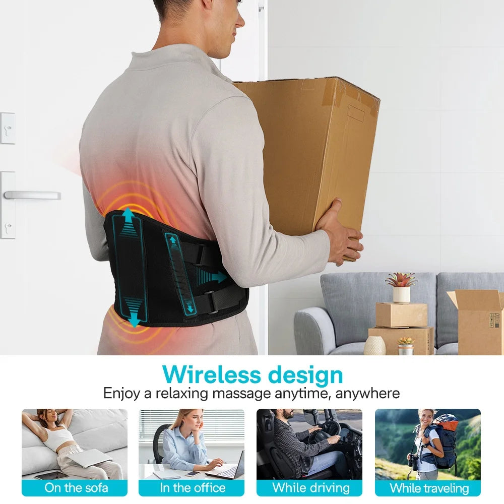 Cordless Heating Pad for Back Pain Relief, 67'' Lower Back Massager with Heat - Rechargeable Portable Heating Pad for Back Support, 3 Heating Levels & 5 Massage Modes, Gifts (Black)