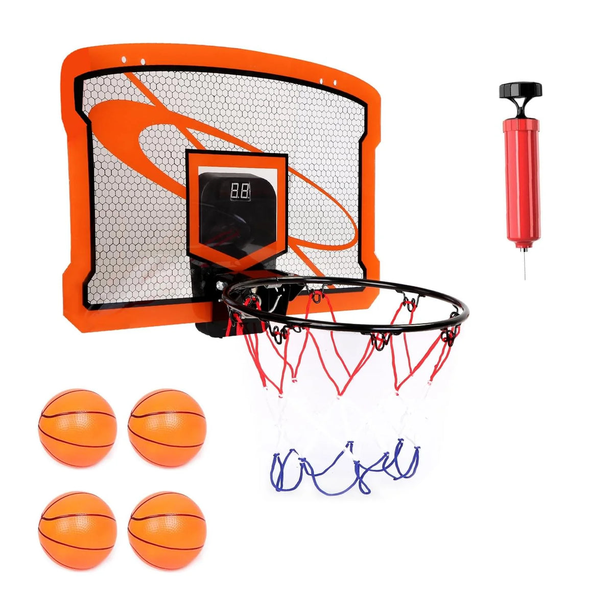 1Set Indoor Mini Basketball Hoop Set over Door Basketball Hoop with 4 Inflatable Balls Electric Audio Scorer Foldable Basket Gift for Kids and Adults