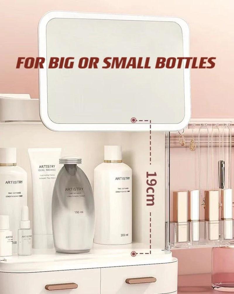 All-In-One Organizer with Led Mirror for Makeup Skincare & Accessories