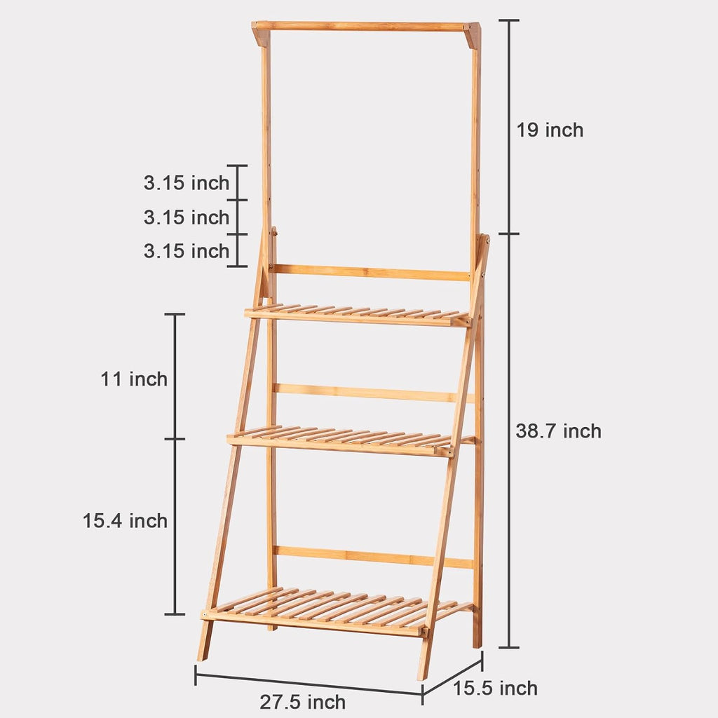 Bamboo 3-Tier Hanging Plant Stand Planter Shelves Flower Pot Organizer Rack Folding Display Shelving Plants Shelf Unit Holder