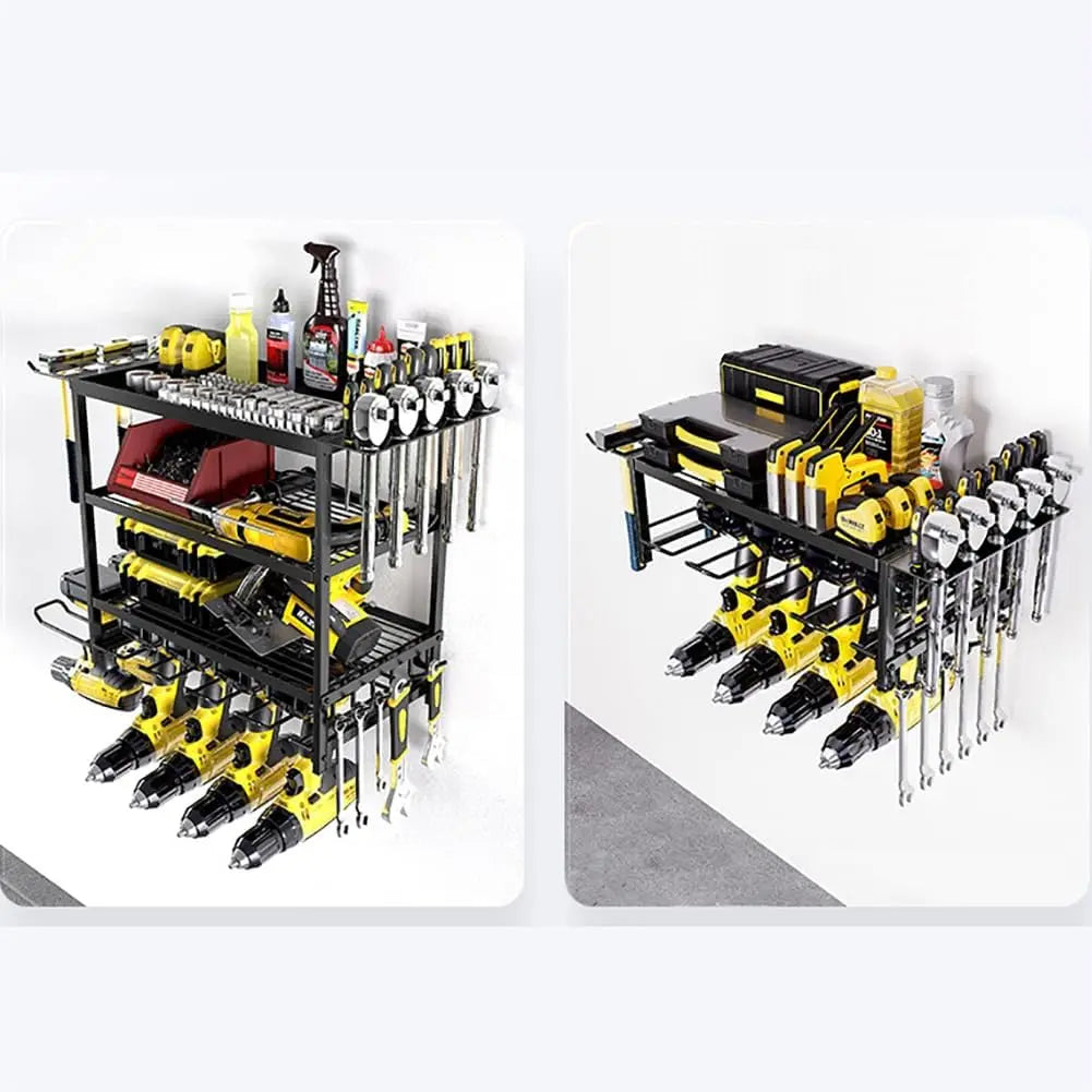 Power Tool Organizer 4 Layer Wall Mounted Storage Rack with Hooks Heavy-Duty Drill Holder Garage Tools Storage Rack for Workshop