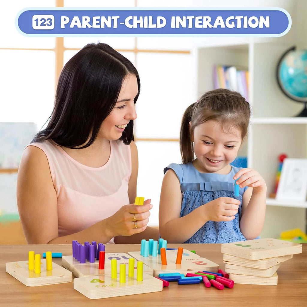 Wooden Number Blocks and Counting Peg Boards: Educational Math Manipulatives for Toddlers and Kindergarteners Learning Numbers and Math Concepts