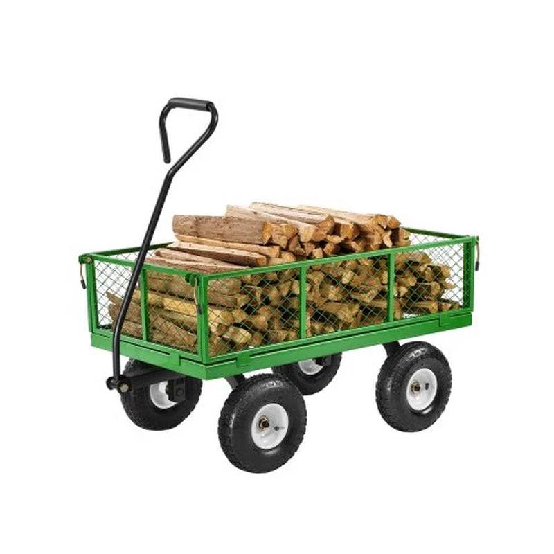 900 Lbs Steel Garden Cart on Wheels, Heavy Duty Pullable Garden Wagon Yard Cart, Outdoor Metal Utility Wagon with 10 Tires and Mesh Removable Sides(Convert to Flatbed), and 180¡Ãrotating Handle