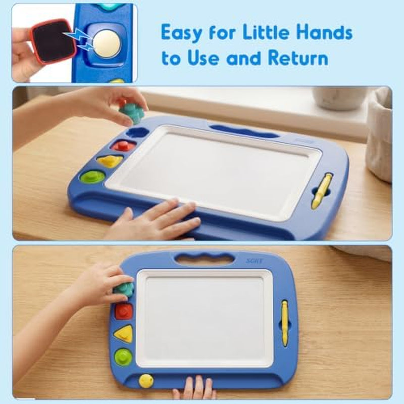Toddler Toys for Kids, Large Magnetic Drawing Board for Birthday Gift, Toys for 1 2 3 4 Year Old Girls Boys, Etch & Sketch Pad with 4 Stamps, Learning and Educational, 16 ×13 In, Blue
