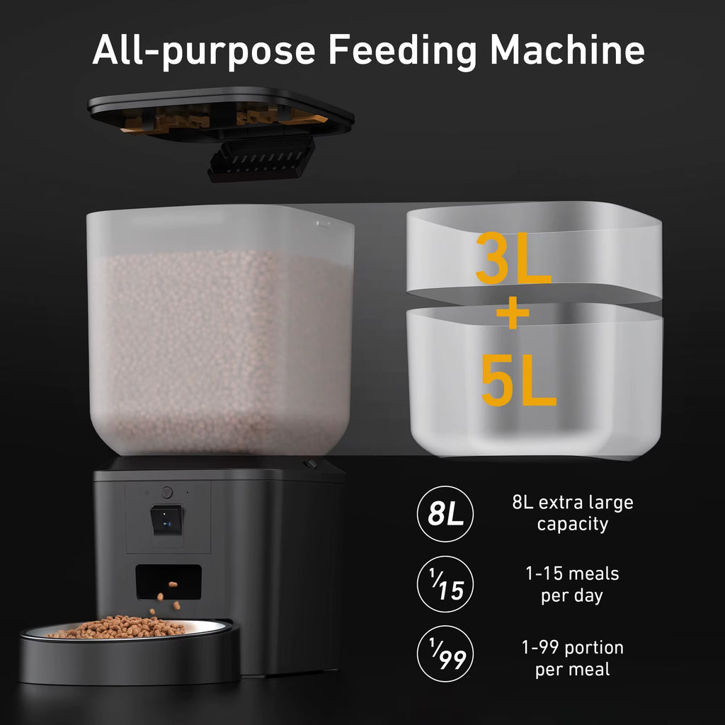 8L Automatic Cat Feeder with 1080P Camera Video 5G Wifi Cat Food Dispenser Pet Smart Voice Recorder Tuya APP Pet Auto Feeder