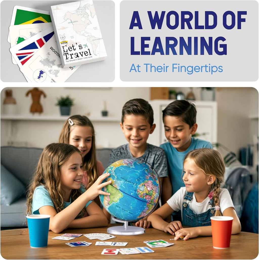 Adventure Around the World Light Up Globe for Kids Ages 5+ STEM Geography Learning with LED Night Light and Trivia Cards