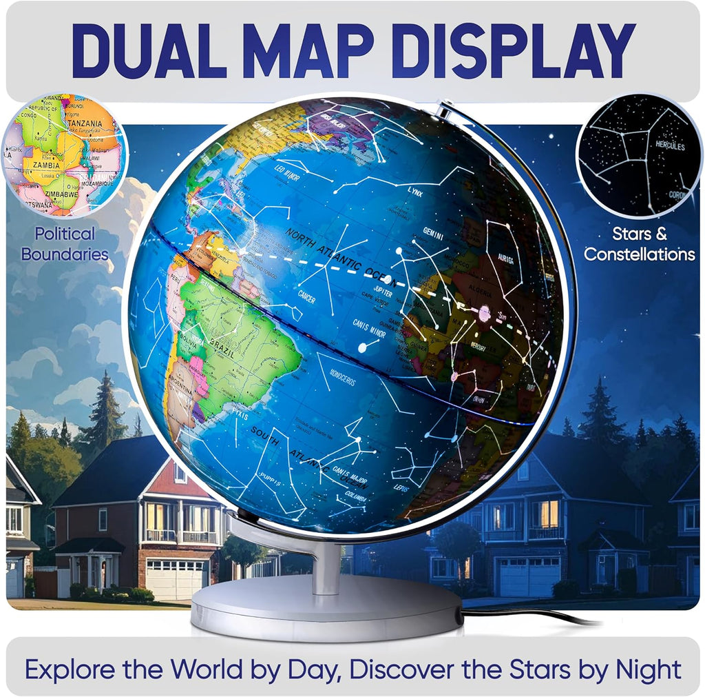 Adventure Around the World Light Up Globe for Kids Ages 5+ STEM Geography Learning with LED Night Light and Trivia Cards