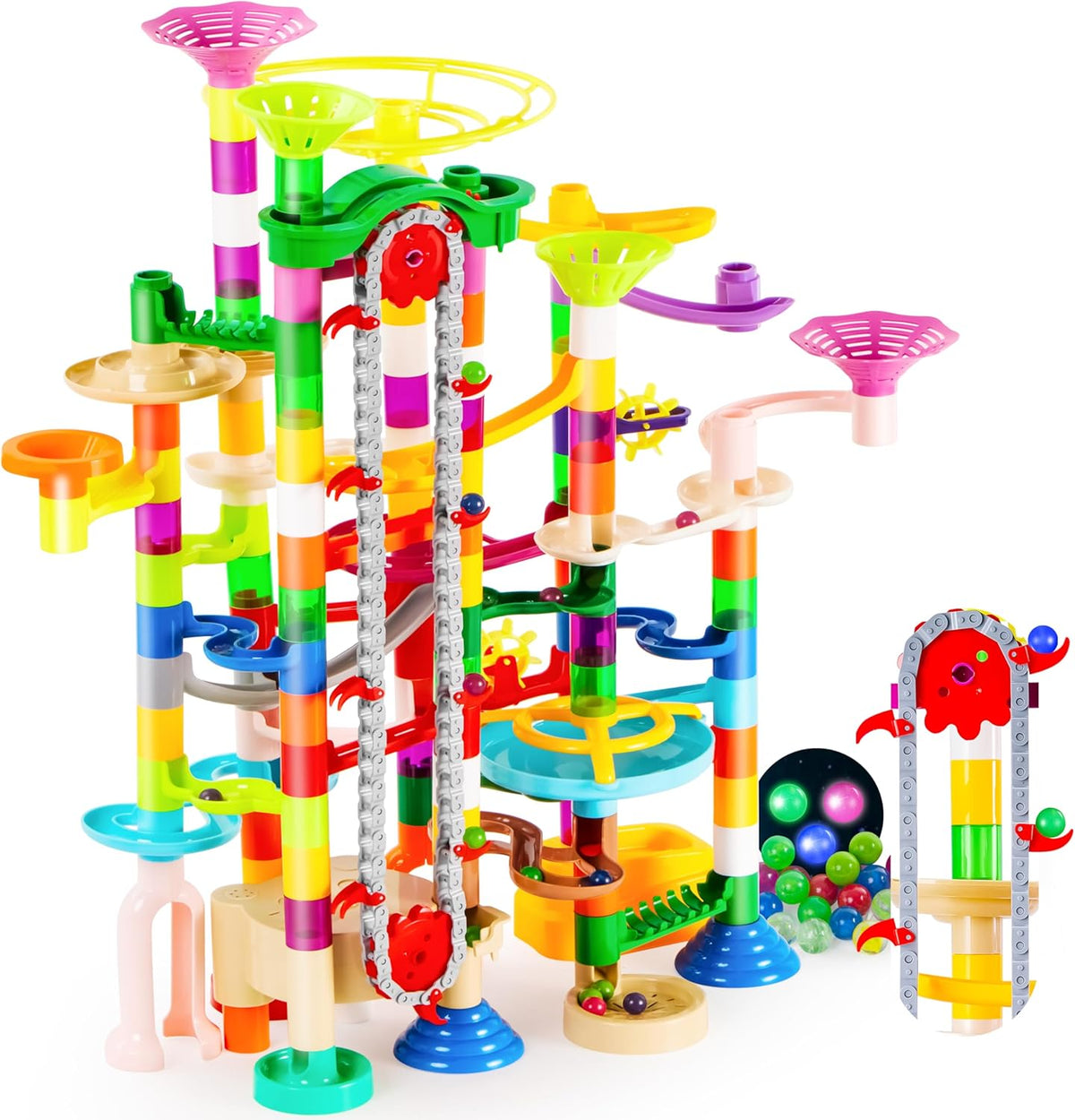 Epic Glow in the Dark Marble Run Building Set with Motorized Elevator