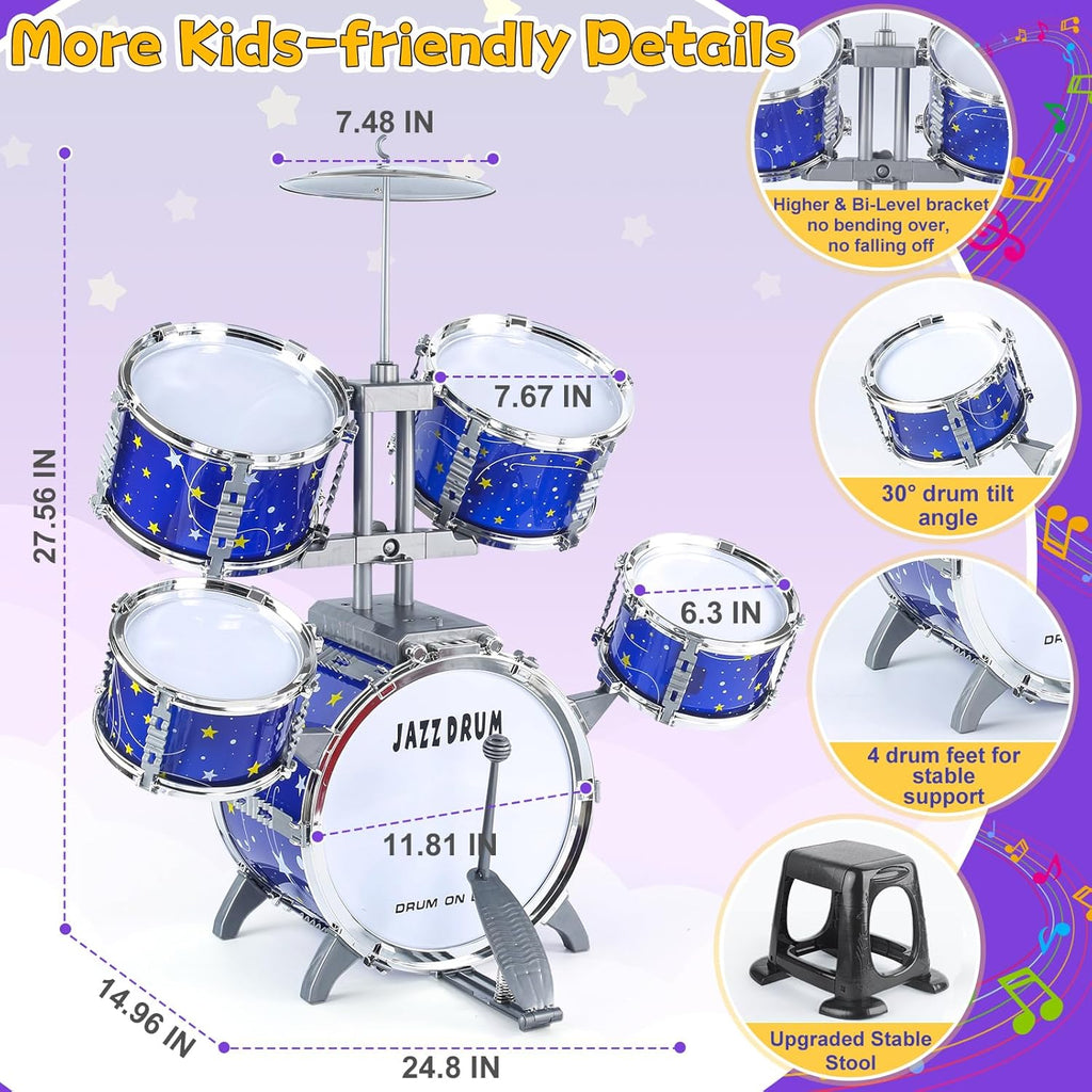 Ultimate Kids Jazz Drum Set for Toddlers Ages 3+