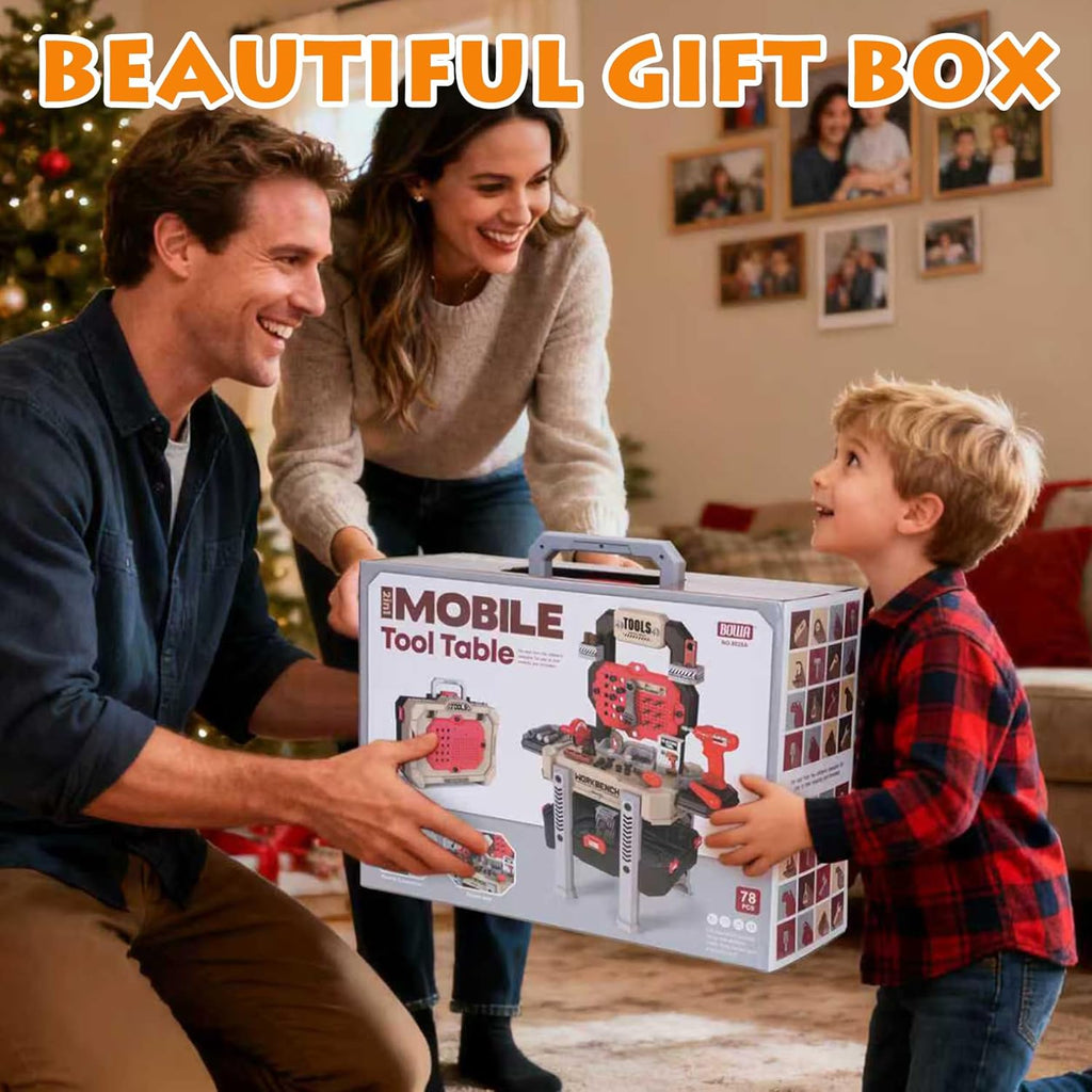Little Builder Workbench STEM Workshop with Electric Drill Tool Box 83 Piece Construction Set for Kids Ages 3+