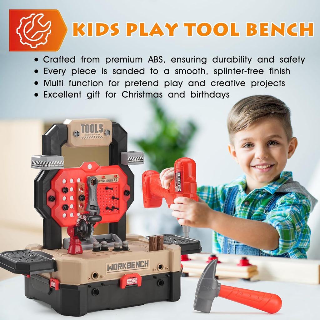 Little Builder Workbench STEM Workshop with Electric Drill Tool Box 83 Piece Construction Set for Kids Ages 3+
