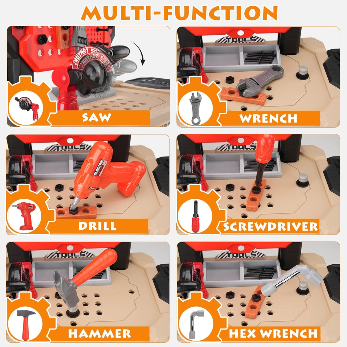 Little Builder Workbench STEM Workshop with Electric Drill Tool Box 83 Piece Construction Set for Kids Ages 3+