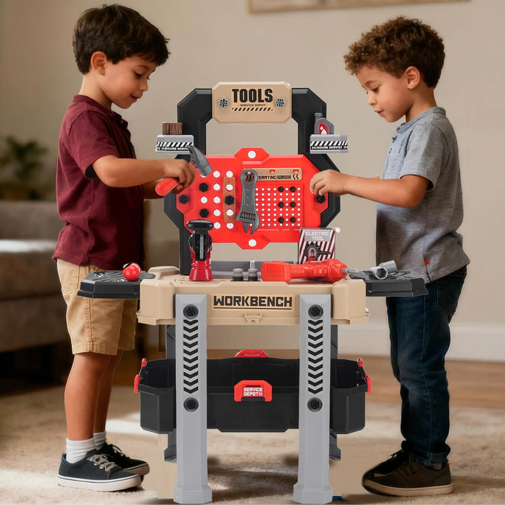 Little Builder Workbench STEM Workshop with Electric Drill Tool Box 83 Piece Construction Set for Kids Ages 3+