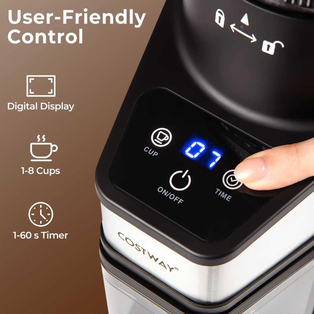 Conical Burr Coffee Grinder with 60 Precise Grinding Settings and Digital Display