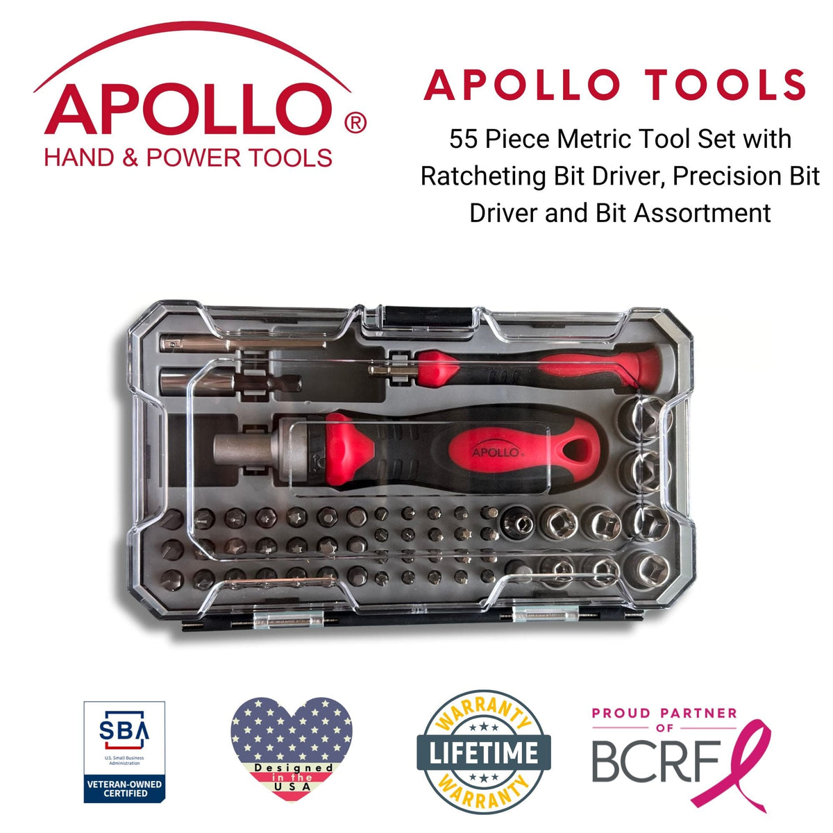 55 Piece Metric Tool Set with Ratcheting Bit Driver, Precision Bit Driver and Bit Assortment - DT5024