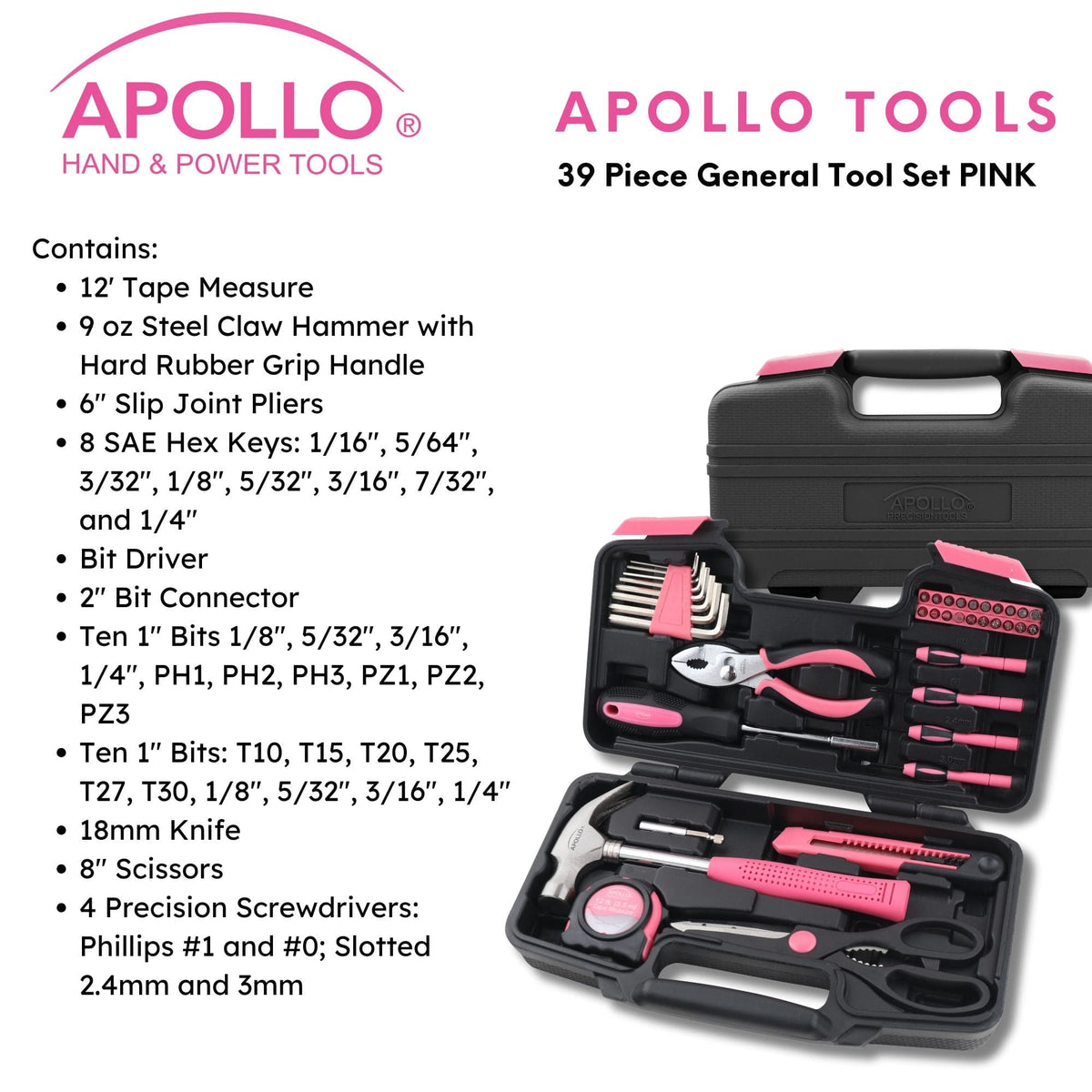 39 Piece General Tool Set Pink - DT9706P