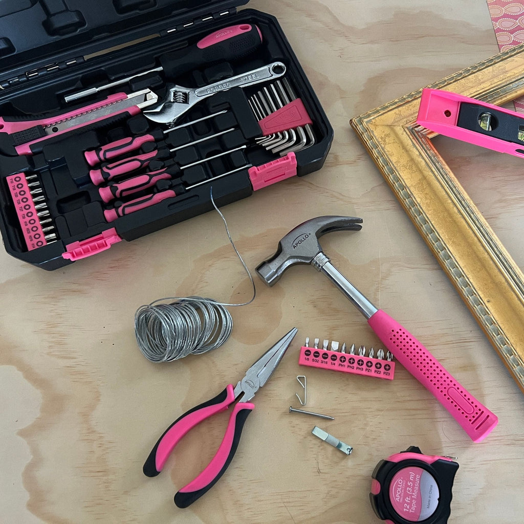 Apollo Tools New and Improved 39 Piece General Pink Tool Set in Storage Case for DIY Everyday Home Maintenance and Repairs- DT9711P