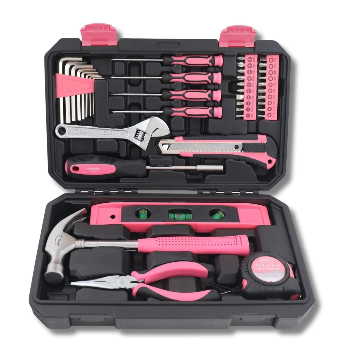 Apollo Tools New and Improved 39 Piece General Pink Tool Set in Storage Case for DIY Everyday Home Maintenance and Repairs- DT9711P