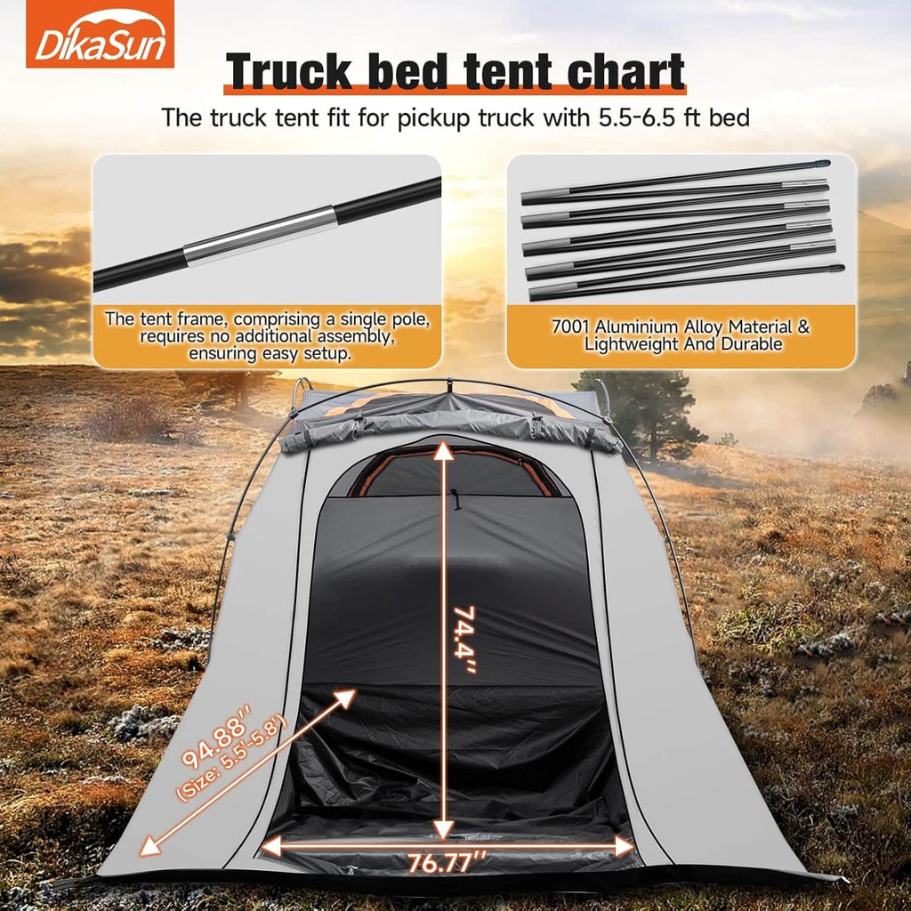 5.5-6.7ft Easy Setup Pickup Truck Bed Tent Gray