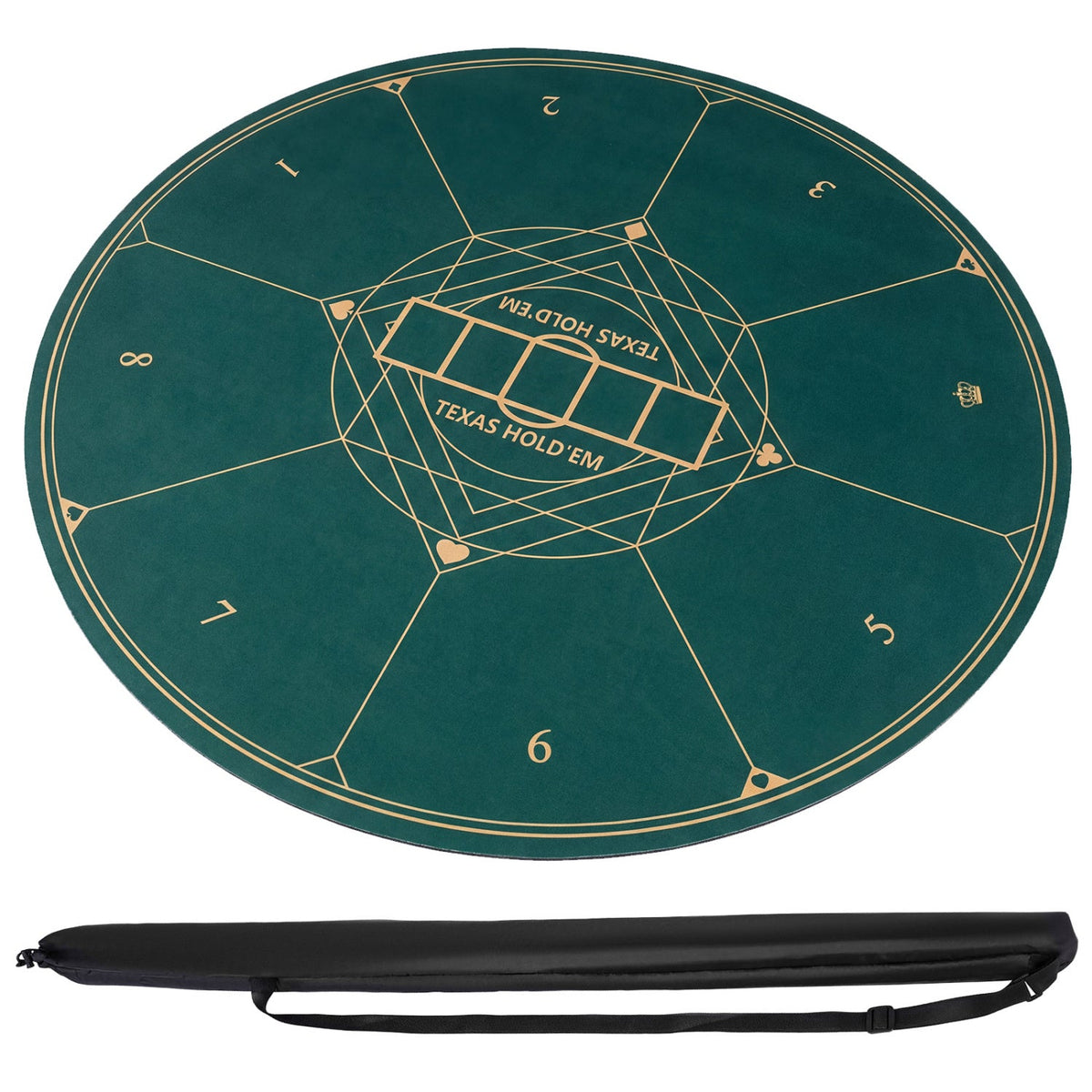 Round Poker Mat for Texas Hold'em 47" with Carrying Bag for 8-Player