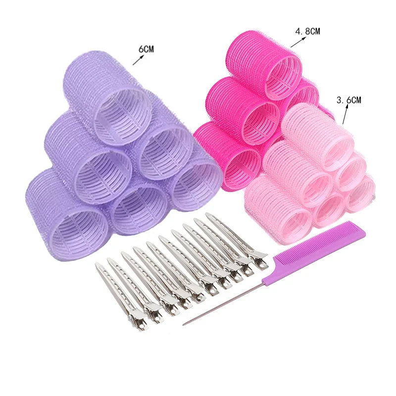 19-35pcs/Set Hair Roller Sets 18pcs Plastic Self Grip Heatless Hair Curlers 3 Sizes Hair Rollers Clips DIY Hairdressing Tools