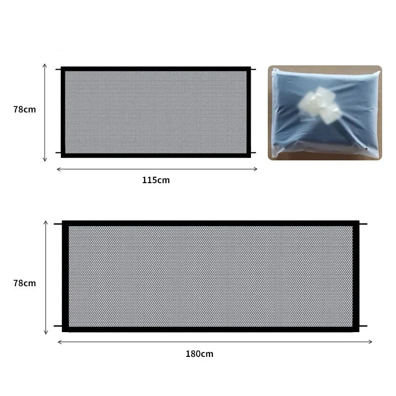 Pet Dog Safety Barrier Fence – Folding Mesh Gate with 4 Hooks for Stairs & Doorways