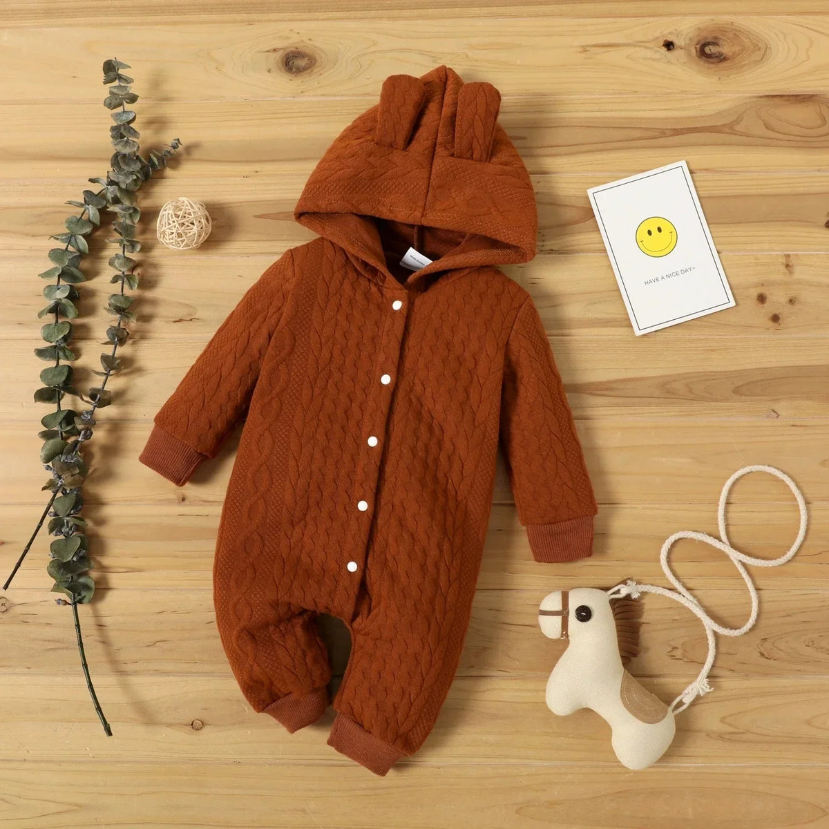 Newborn Baby Hooded Romper – Cute Ears Long Sleeve Bodysuit