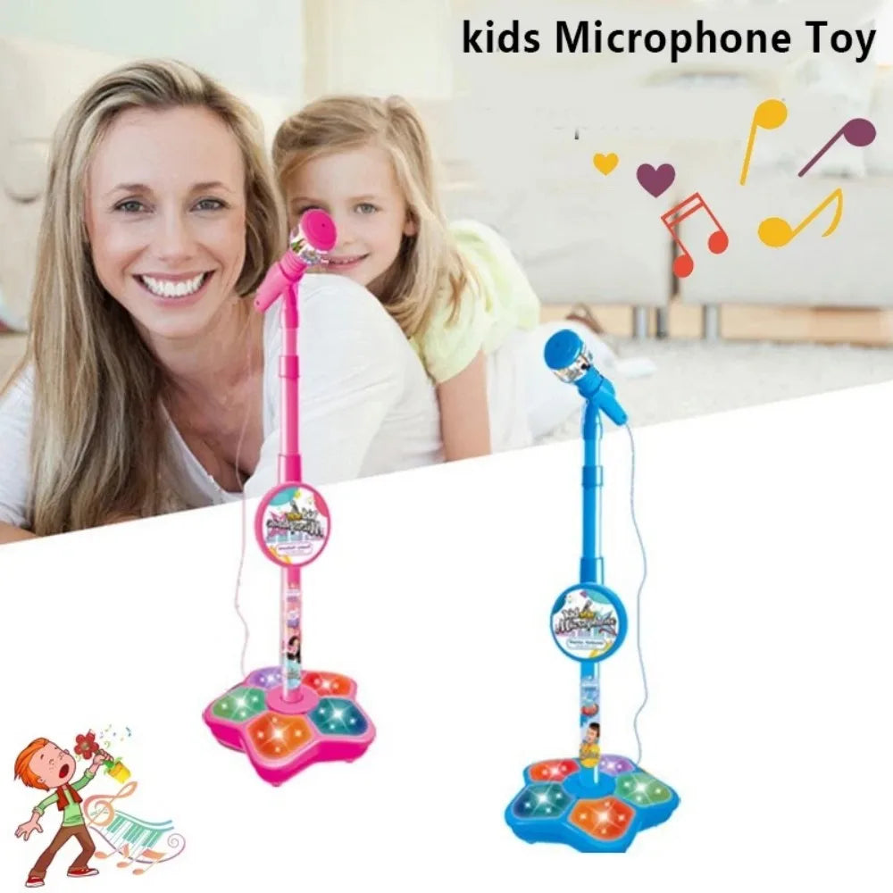 Kids Rocking-Roll Microphone with Stand Karaoke Song Music Instrument Toys Brain-Training Educational Toy Birthday Gift Girl Boy
