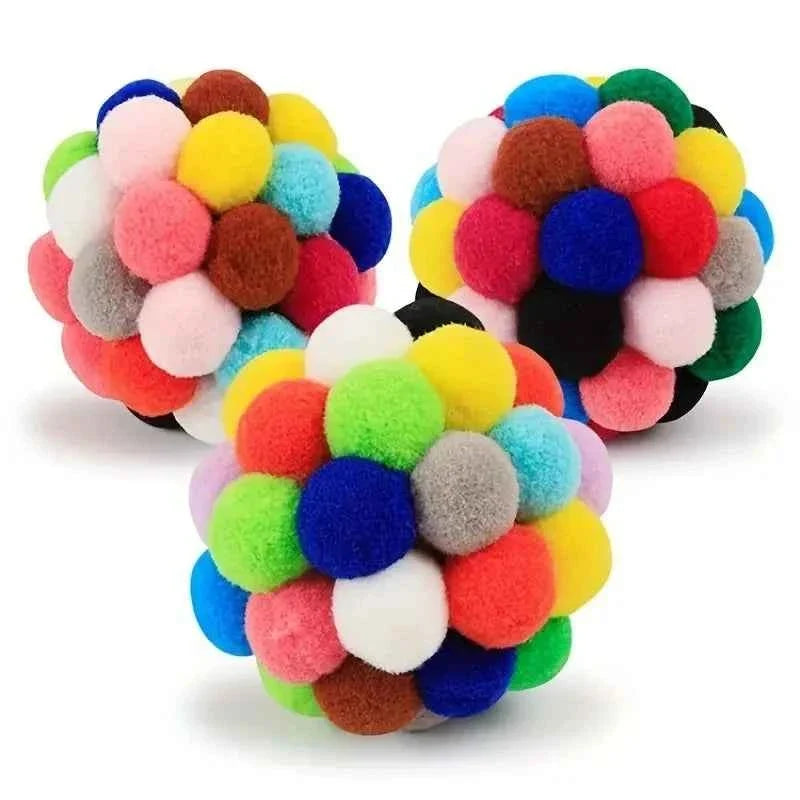Cat Plush Bell Ball Toy – Colorful Woolen Self-Play Ball