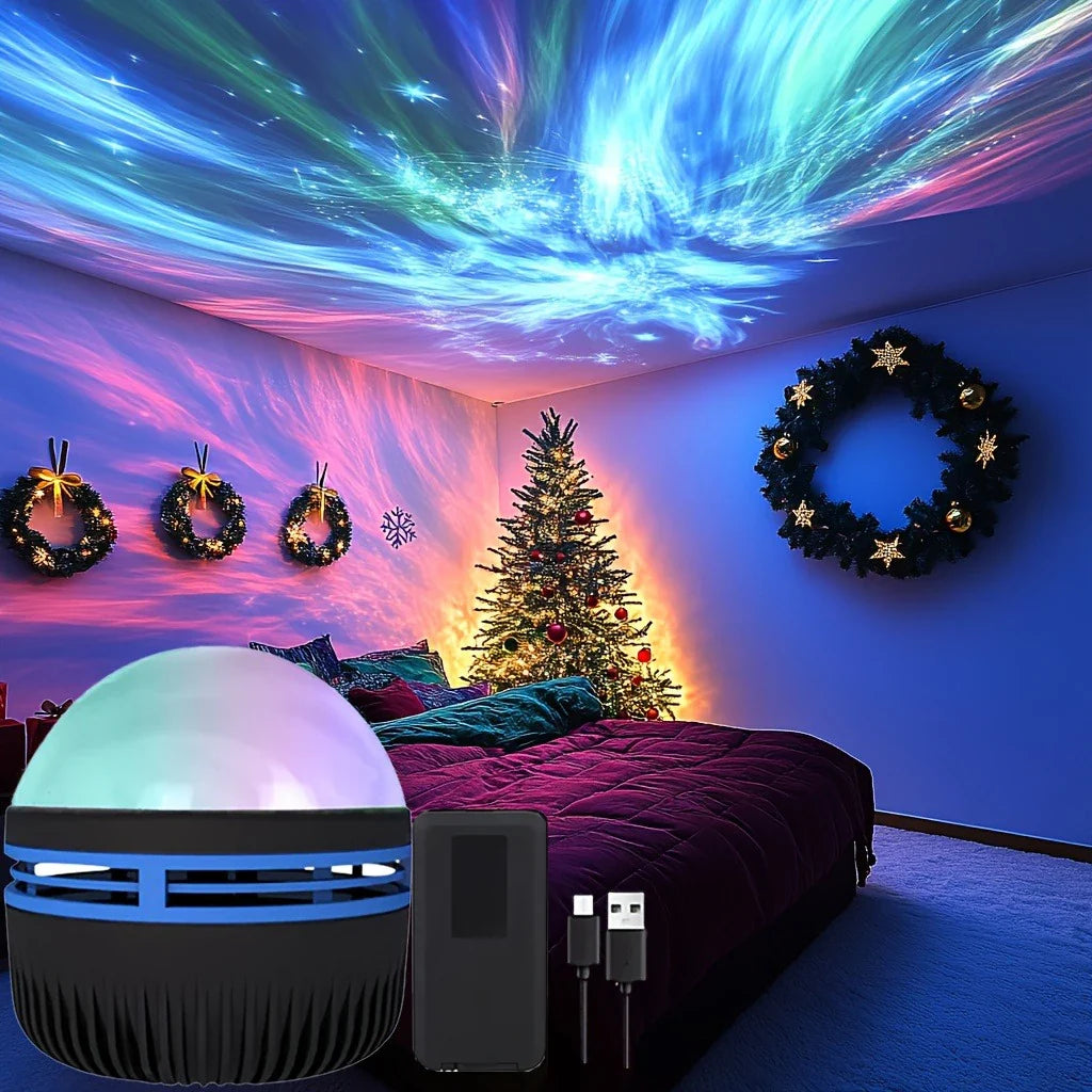 1pc LED Northern Lights Projection Lamp,Aurora Borealis Effect,Remote Control,USB Powered,Color-Changing Light,For Bedroom Decor