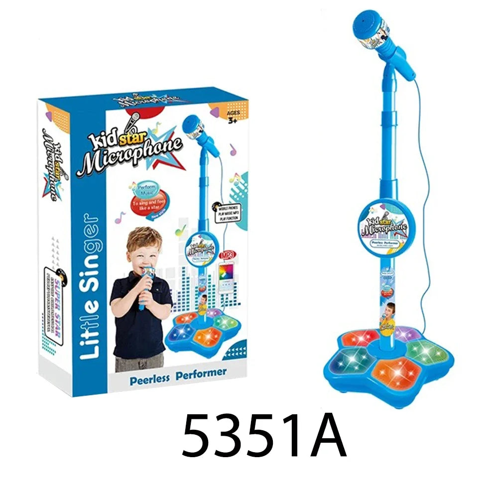 Kids Rocking-Roll Microphone with Stand Karaoke Song Music Instrument Toys Brain-Training Educational Toy Birthday Gift Girl Boy