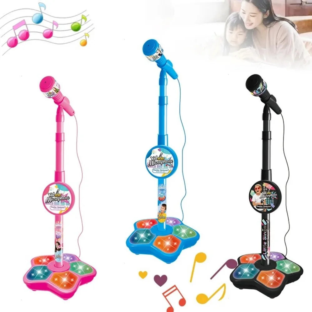 Kids Rocking-Roll Microphone with Stand Karaoke Song Music Instrument Toys Brain-Training Educational Toy Birthday Gift Girl Boy