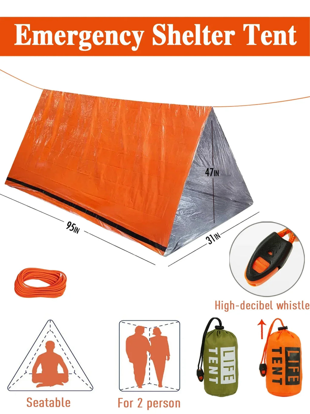 2 Person Emergency Tent Casa De Waterproof Camping Travel Pergola Family Campaign House Tourist Tents Cool Gear Equipment Coat