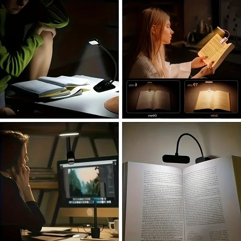 Portable Flexible Easy Clip Night Reading Lamp USB Rechargeable Reading Light 3Colors Warm Cool White Daylight Book Lamp