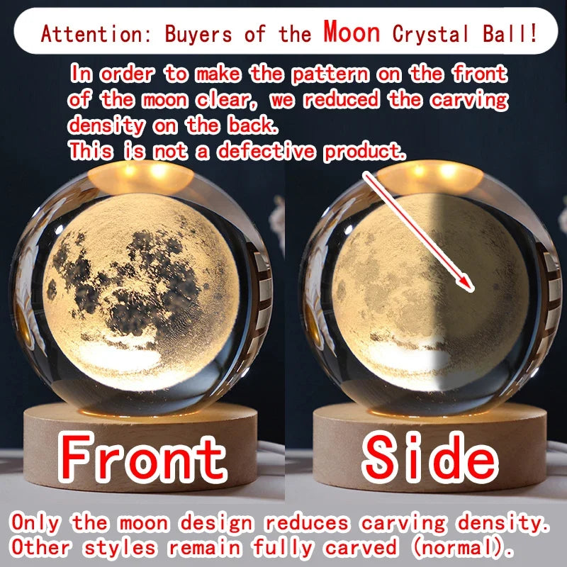 Unique 3D Crystal Ball Night Light Led Lamp Bedside Table Glowing Galaxy Lamp Saturn Planets Moon Children Birthday Gift Toy 5cm
